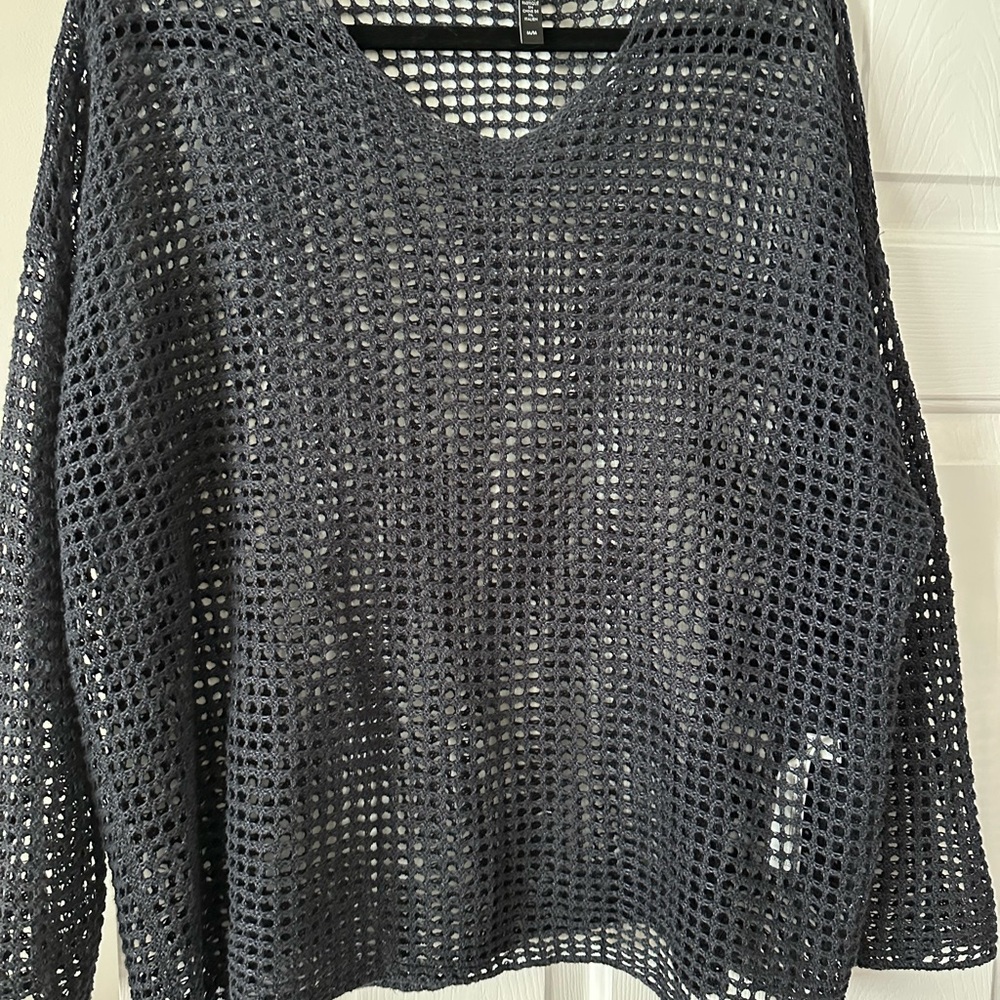 Eileen Fisher Navy Mesh Knit Top